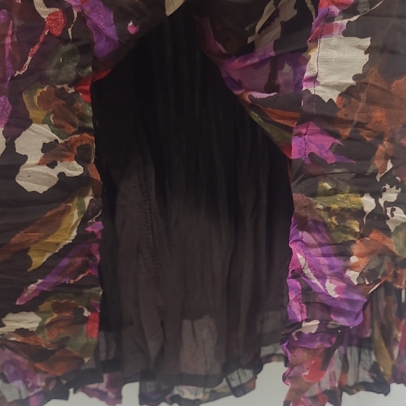 Purple Tiered Maxi Skirt Moody Floral Print Lined Whimsigoth Forest Fairy - Picture 2 of 10
